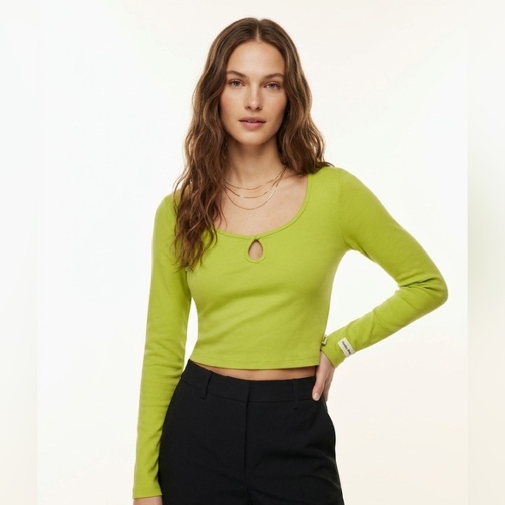 Aritzia Sunday Best Green Scoop Neck Long Sleeve Top Size Small Cotton